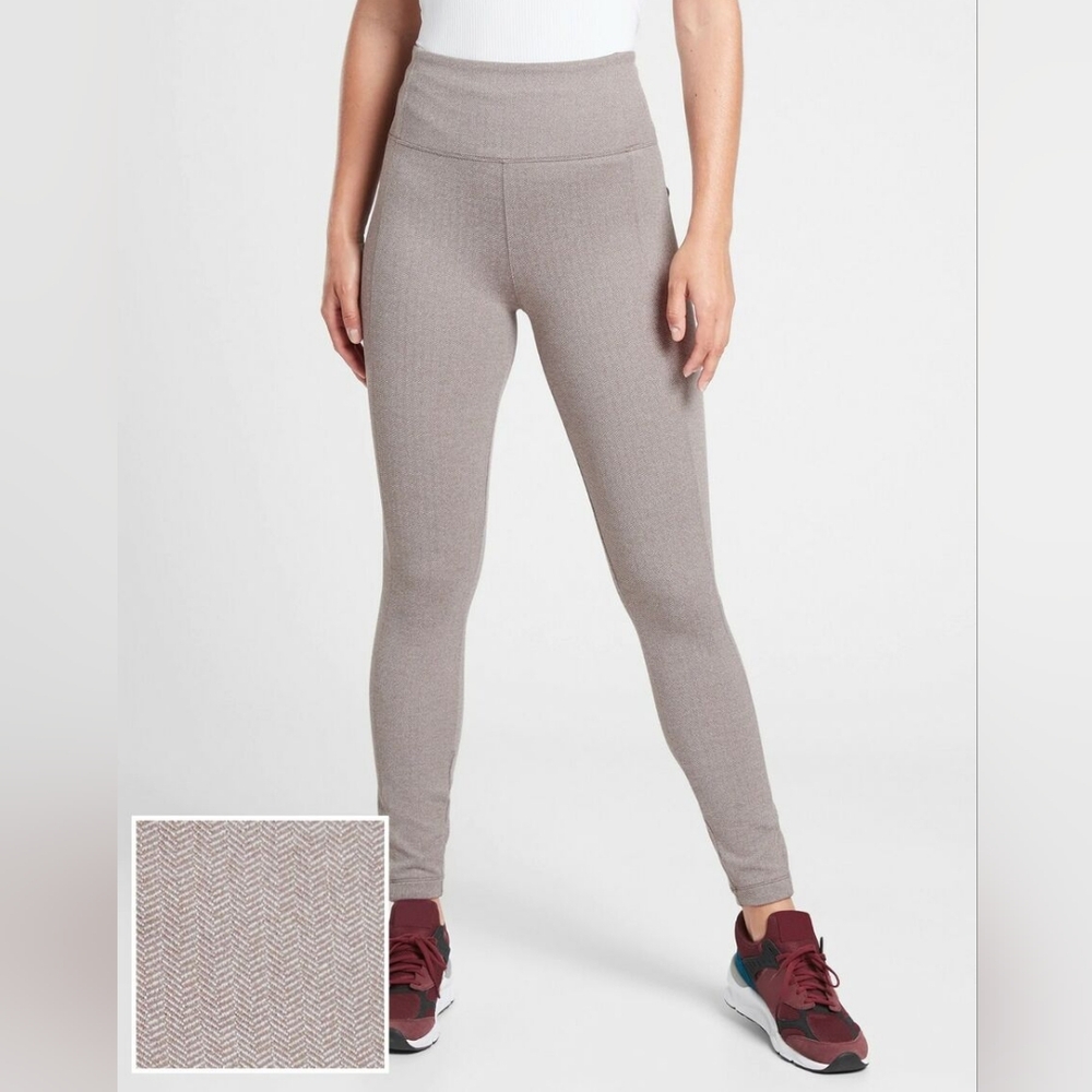 NWOT Athleta Delancey Herringbone Tights Eggnog Brown/Grey Women's Size Medium